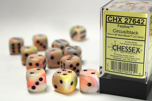 Chessex 16mm D6 Festive Circus/Black Dice Block