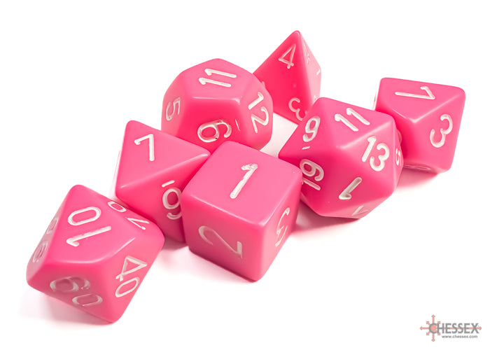 Chessex Opaque Pink/White Polyhedral 7-Dice Set