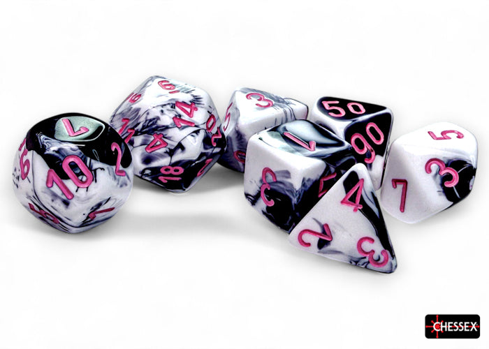 Chessex Gemini Black-White/Pink Polyhedral 7-Dice Set