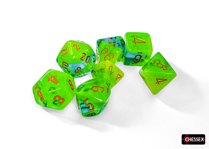 Chessex Gemini Plasma Green-Teal/Orange Luminary Polyhedral 7-Dice Set
