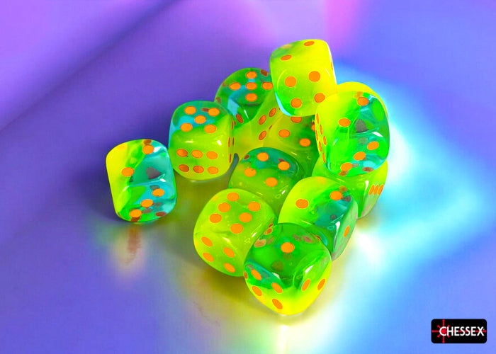 Chessex Gemini Plasma Green-Teal/Orange Luminary 16mm d6 Dice Block