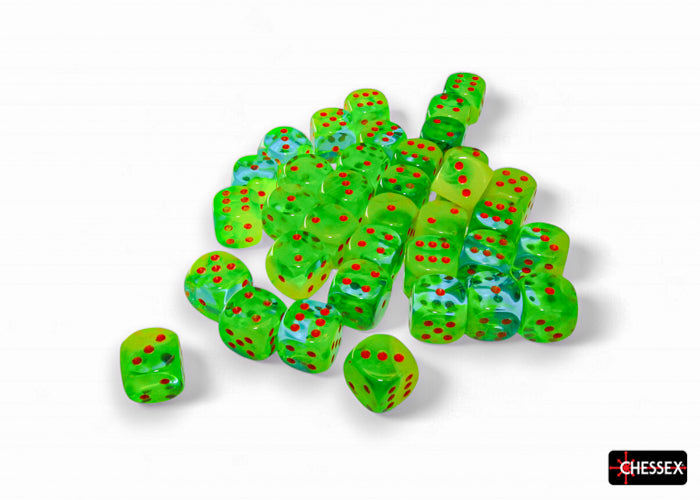 Chessex Gemini Plasma Green-Teal/Orange Luminary 12mm d6 Dice Block