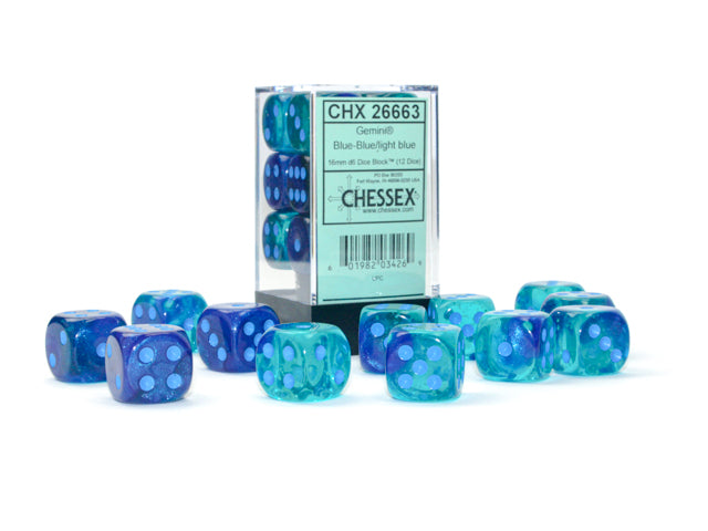 Chessex Gemini 16mm d6 Blue-Blue/light blue Luminary Dice Block