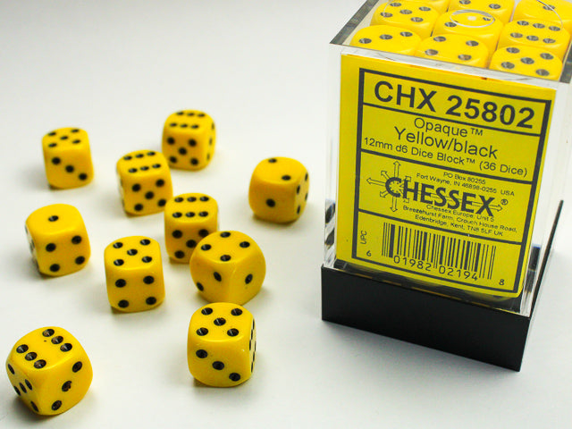 Chessex Opaque Yellow/Black 12mm d6 Dice Block