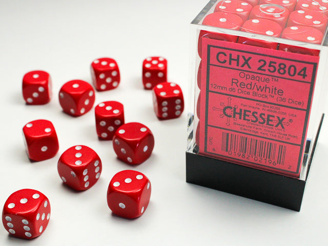 Chessex Opaque Red/White 12mm d6 Dice Block