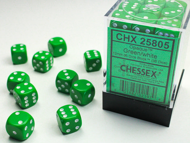 Chessex Opaque Green/White 12mm d6 Dice Block