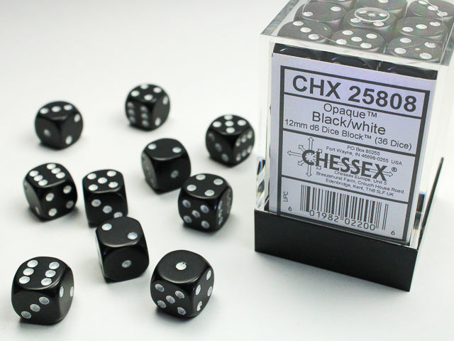 Chessex Opaque Black/White 12mm d6 Dice Block