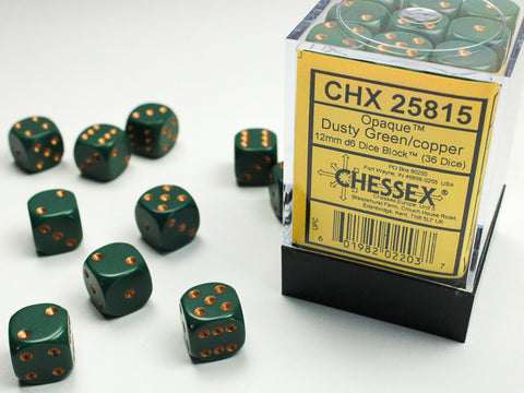 Chessex Opaque Dusty Green/Copper 12mm d6 Dice Block