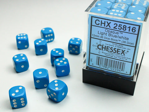 Chessex Opaque Light Blue/White 12mm d6 Dice Block