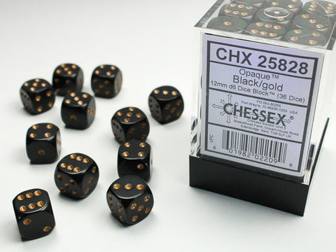 Chessex Opaque Black/Gold 12mm d6 Dice Block
