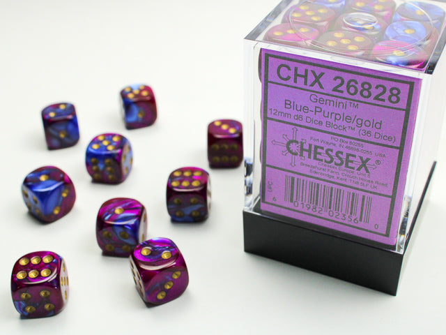 Chessex Gemini Blue-Purple/Gold 12mm d6 Dice Block