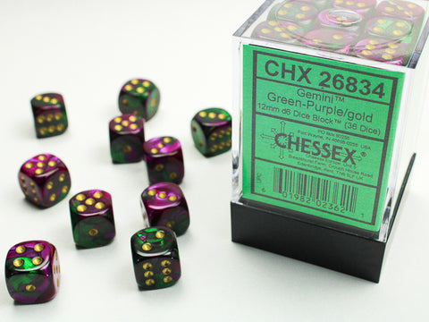 Chessex Gemini Green-Purple/Gold 12mm d6 Dice Block