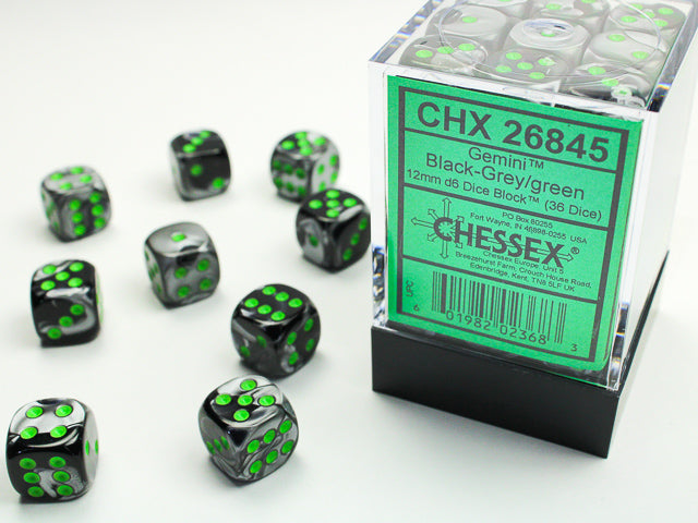 Chessex Gemini Black-Grey/Green 12mm d6 Dice Block