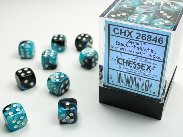 Chessex Gemini Black-Shell/White 12mm d6 Dice Block