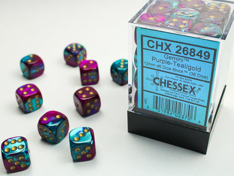 Chessex Gemini Purple-Teal/Gold 12mm d6 Dice Block