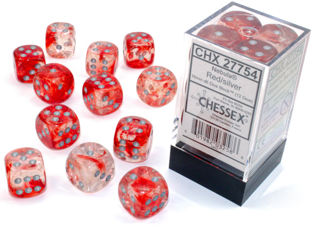Chessex 16mm D6 Nebula Red/Silver Dice Block