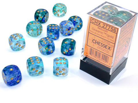 Chessex 16mm D6 Nebula Oceanic/Gold Dice Block