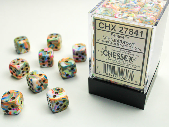 Chessex Festive Vibrant/Brown 12mm d6 Dice Block