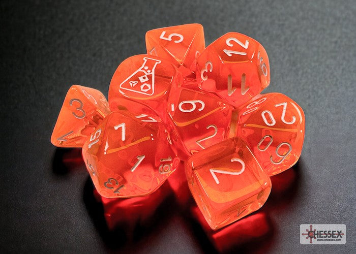Chessex Lab Dice Translucent Neon Orange/White Polyhedral 7-Die Set
