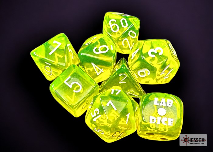 Chessex Lab Dice Translucent Neon Yellow/White Polyhedral 7-Die Set