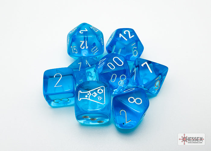 Chessex Lab Dice Translucent Tropical Blue/White Polyhedral 7-Die Set