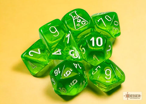 Chessex Lab Dice Translucent Rad Green/White Polyhedral 7-Die Set