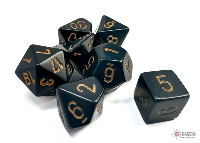 Chessex Opaque Black/Gold Polyhedral 7-Dice Set