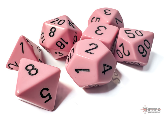 Chessex Opaque Pastel Pink/Black Polyhedral 7-Dice Set