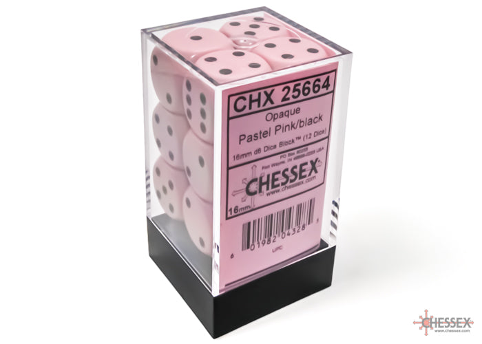 Chessex Opaque Pastel Pink/Black 16mm d6 Dice Block