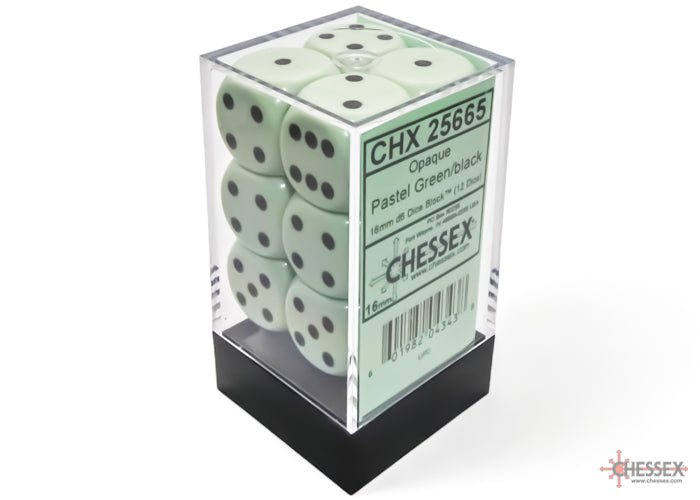 Chessex Opaque Pastel Green/black 16mm d6 Dice Block