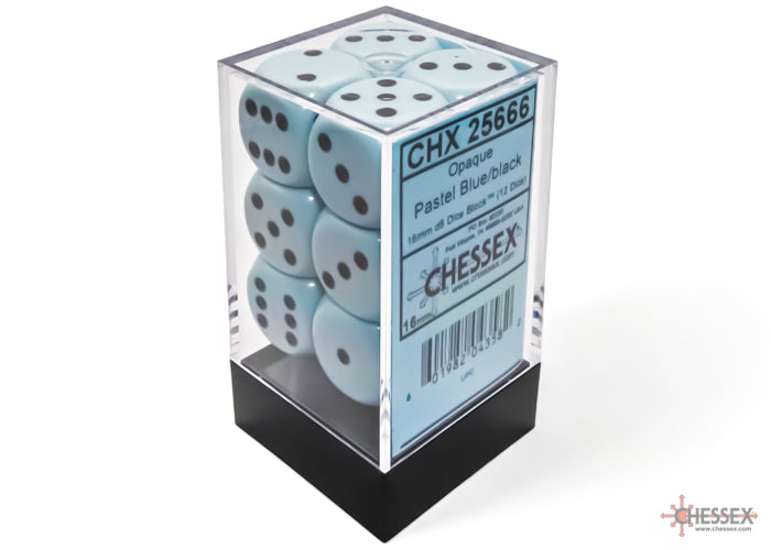 Chessex Opaque Pastel Blue/Black 16mm d6 Dice Block