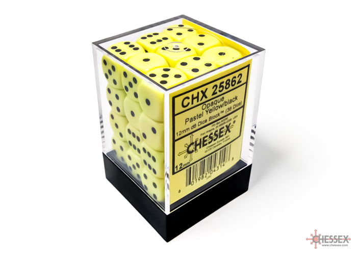 Chessex Opaque Pastel Yellow/Black 12mm d6 Dice Block