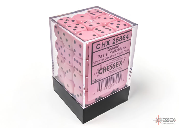 Chessex Opaque Pastel Pink/Black 12mm d6 Dice Block