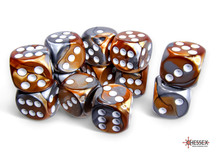 Chessex Gemini Copper-Steel/White 16mm d6 Dice Block