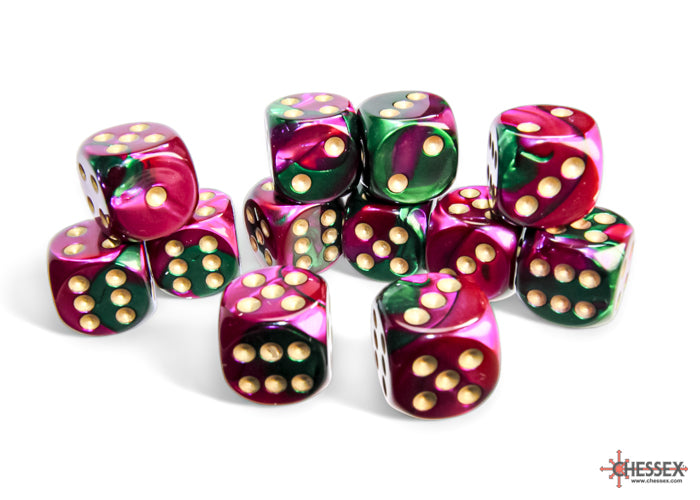 Chessex Gemini Green-Purple/Gold 16mm d6 Dice Block