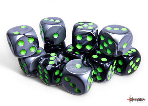 Chessex Gemini Black-Grey/Green 16mm d6 Dice Block