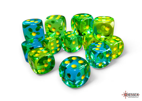 Chessex Gemini Translucent Green-Teal/Yellow 16mm d6 Dice Block