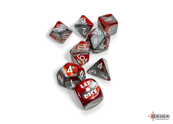 Chessex Lab Dice Gemini Red-Steel/White Polyhedral 7-Dice Set