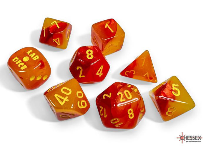 Chessex Lab Dice Gemini Gellow-Red/Yellow Polyhedral Luminary 7-Dice Set