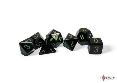 Chessex Opaque Black/Green Polyhedral 7-Dice Set