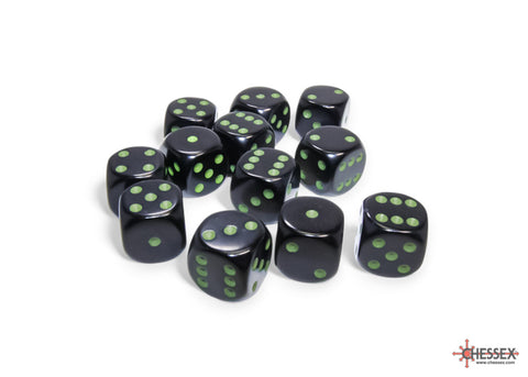 Chessex Opaque Black/Green 16mm d6 Dice Block