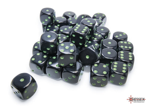 Chessex Opaque Black/Green 12mm d6 Dice Block