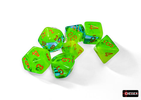 Chessex Gemini Plasma Green-Teal/Orange Luminary Polyhedral 7-Dice Set