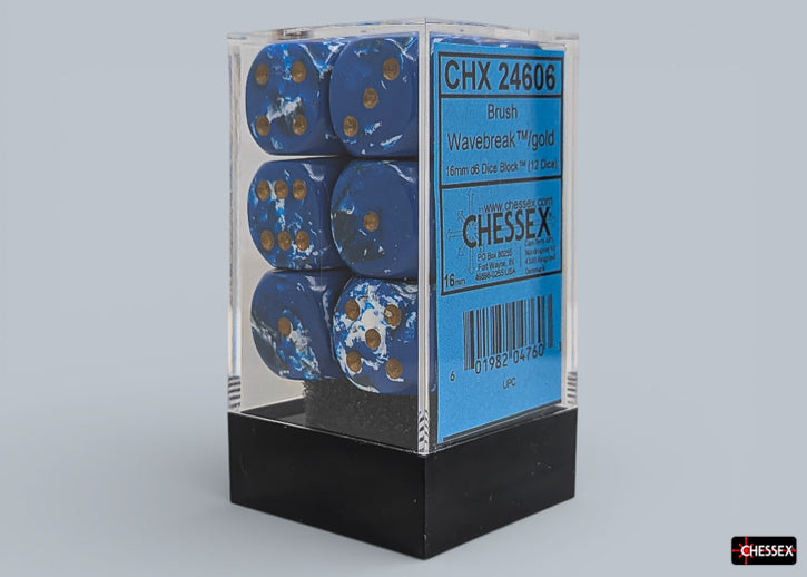 Chessex Brush Wavebreak/Gold 16mm d6 Dice Block