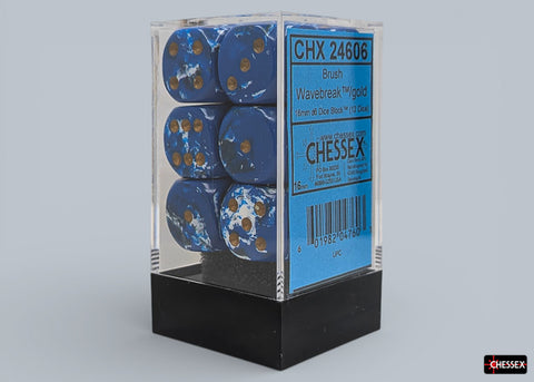 Chessex Brush Wavebreak/Gold 16mm d6 Dice Block