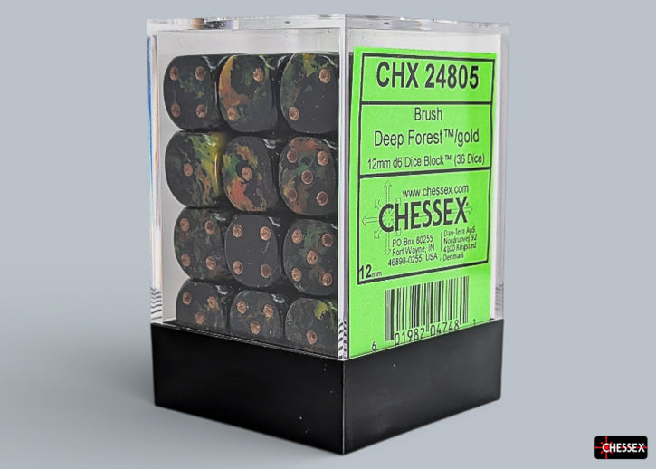 Chessex Brush Deep Forest/Gold 12mm d6 Dice Block