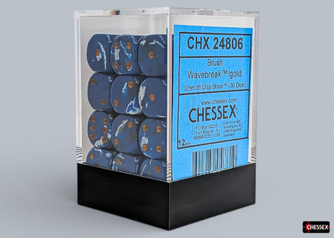 Chessex Brush Wavebreak/Gold 12mm d6 Dice Block