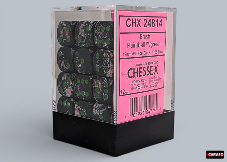 Chessex Brush Paintball/Green 12mm d6 Dice Block