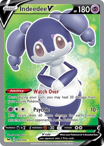 Indeedee V (Full Art) 192/202 - SWSH01 Sword & Shield Base Set Holofoil