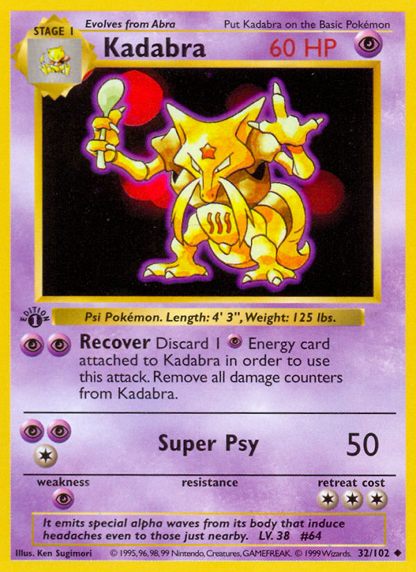 Kadabra - 32/102 - 1st Edition Base Set Shadowless - Uncommon